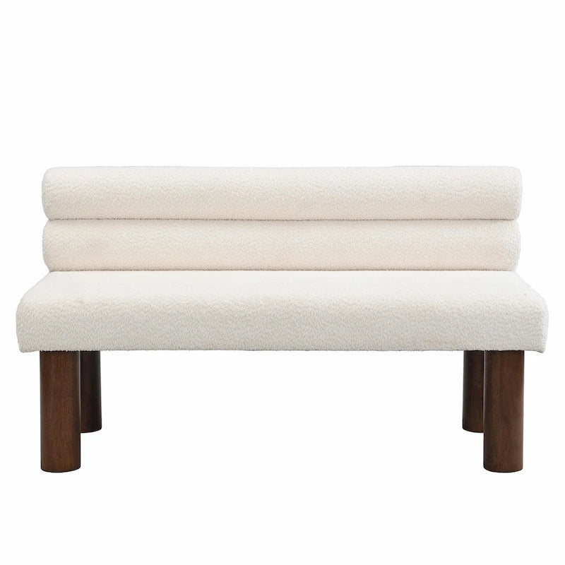 Grey Boucle Fabric Dining Bench with Backrest