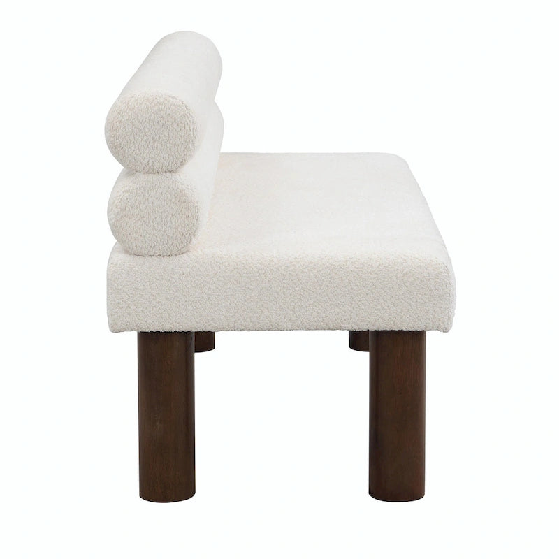 Grey Boucle Fabric Dining Bench with Backrest