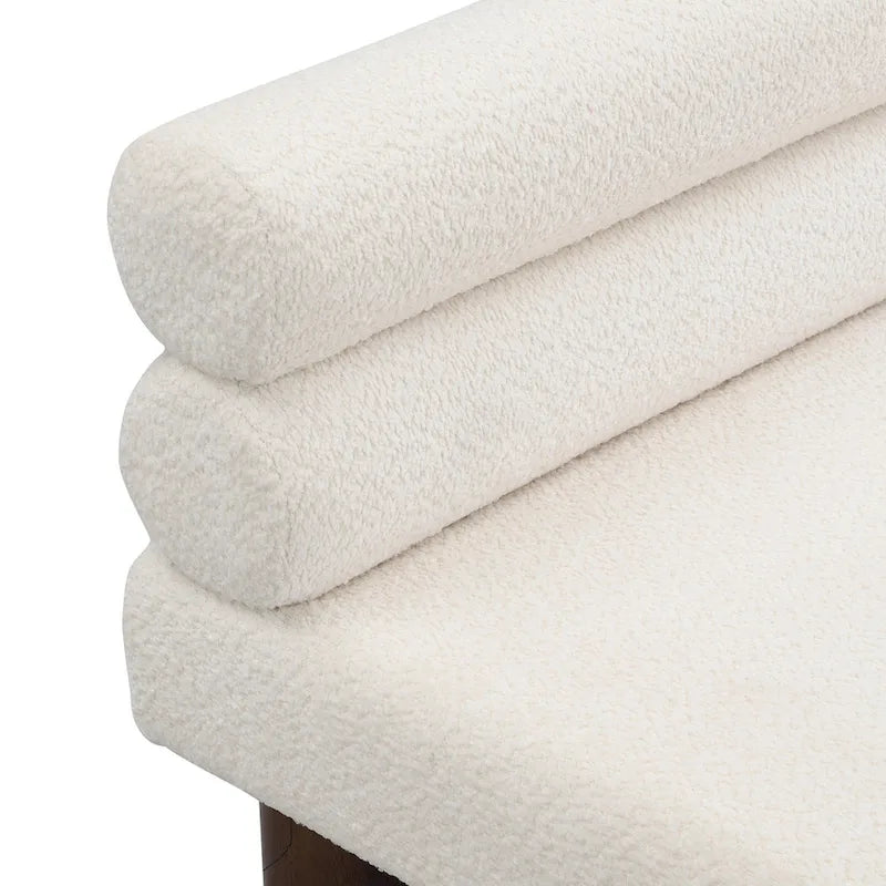 Grey Boucle Fabric Dining Bench with Backrest