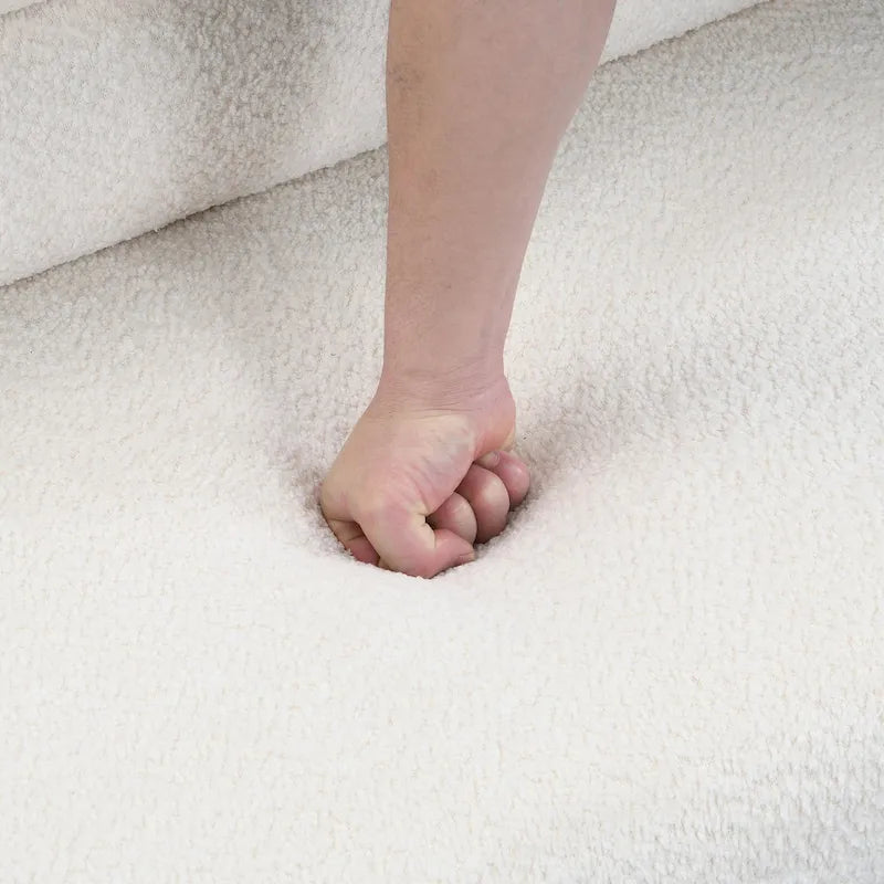 Grey Boucle Fabric Dining Bench with Backrest