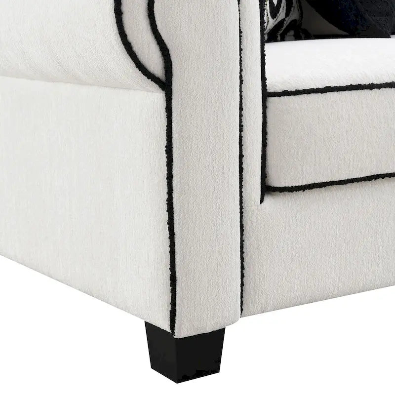 Divanetto Anastasia in ciniglia bianca moderna di Furniture of America con cuscini decorativi