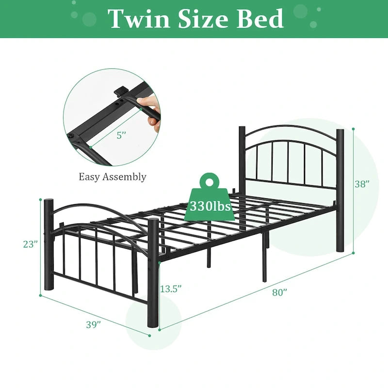 Costway Letto in Metallo Twin/Full/Queen con Piattaforma per Materasso