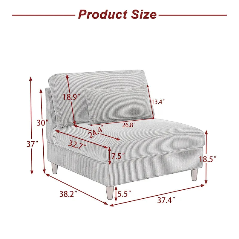 Modular Armless Chair with Corduroy Upholstery (Multiple Colors)