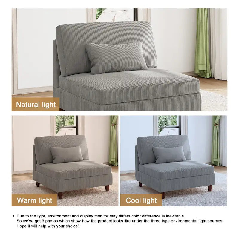 Modular Armless Chair with Corduroy Upholstery (Multiple Colors)