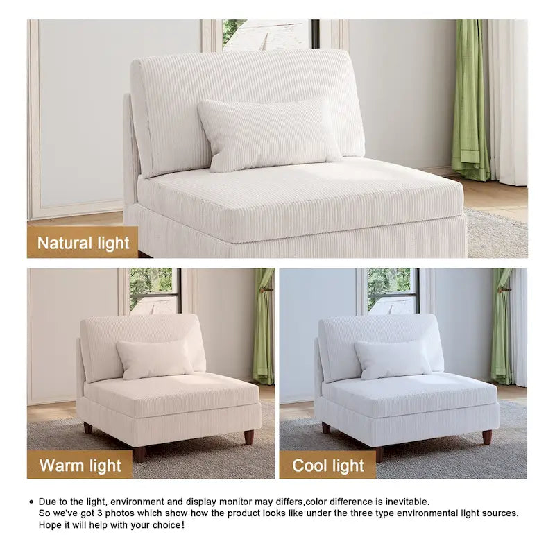 Modular Armless Chair with Corduroy Upholstery (Multiple Colors)