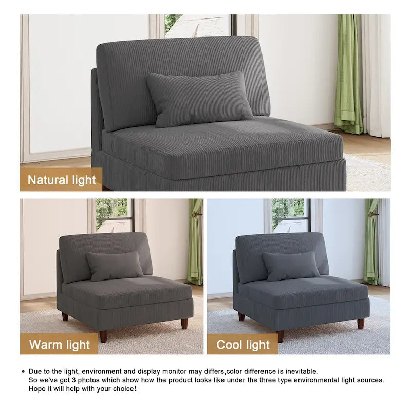 Modular Armless Chair with Corduroy Upholstery (Multiple Colors)