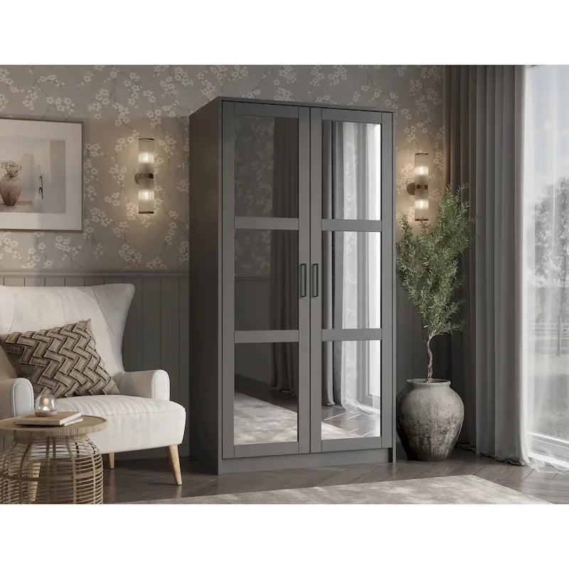 Palace Imports Armadio a 2 ante in 100% legno massello Urban con ante a specchio e in legno massello