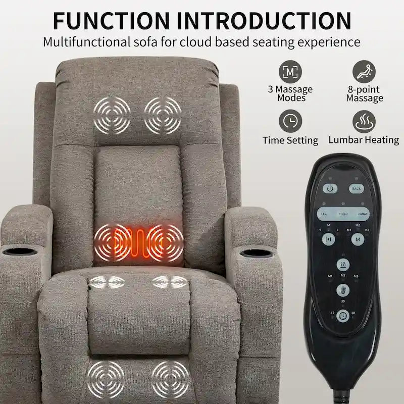 Poltrona reclinabile elettrica Lazy Boy Power Lift, moderna poltrona massaggiante a motore singolo con riscaldamento lombare, porta di ricarica USB, portabicchieri