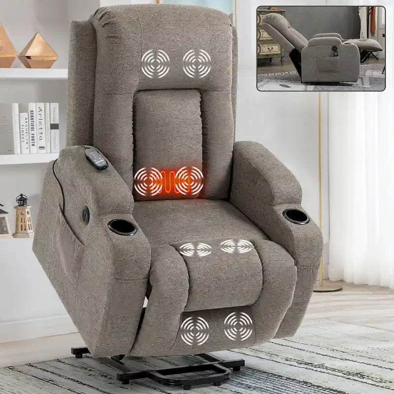 Poltrona reclinabile elettrica Lazy Boy Power Lift, moderna poltrona massaggiante a motore singolo con riscaldamento lombare, porta di ricarica USB, portabicchieri