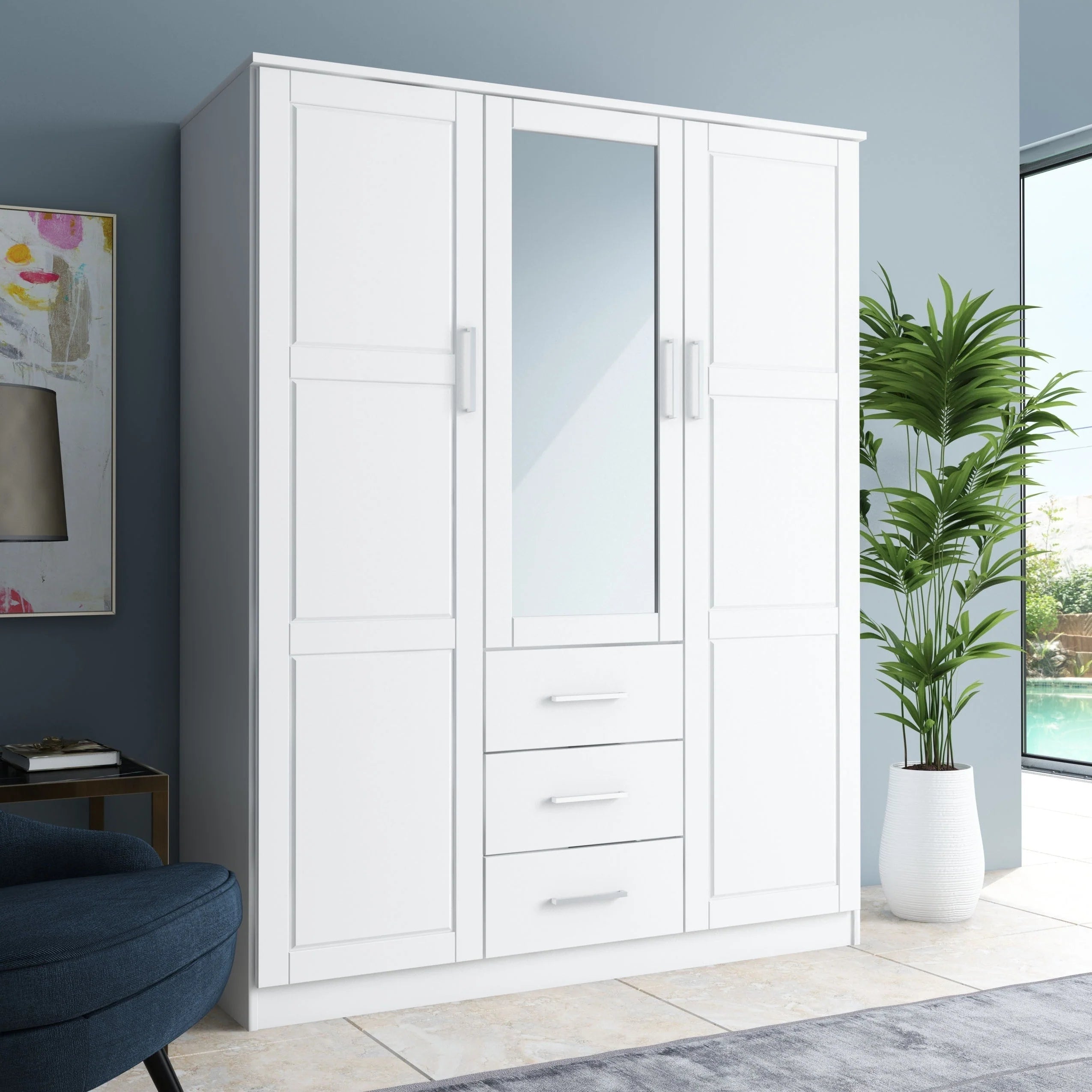 Palace Imports Armadio a 3 ante Cosmo 100% legno massello con ante in legno massello o a specchio