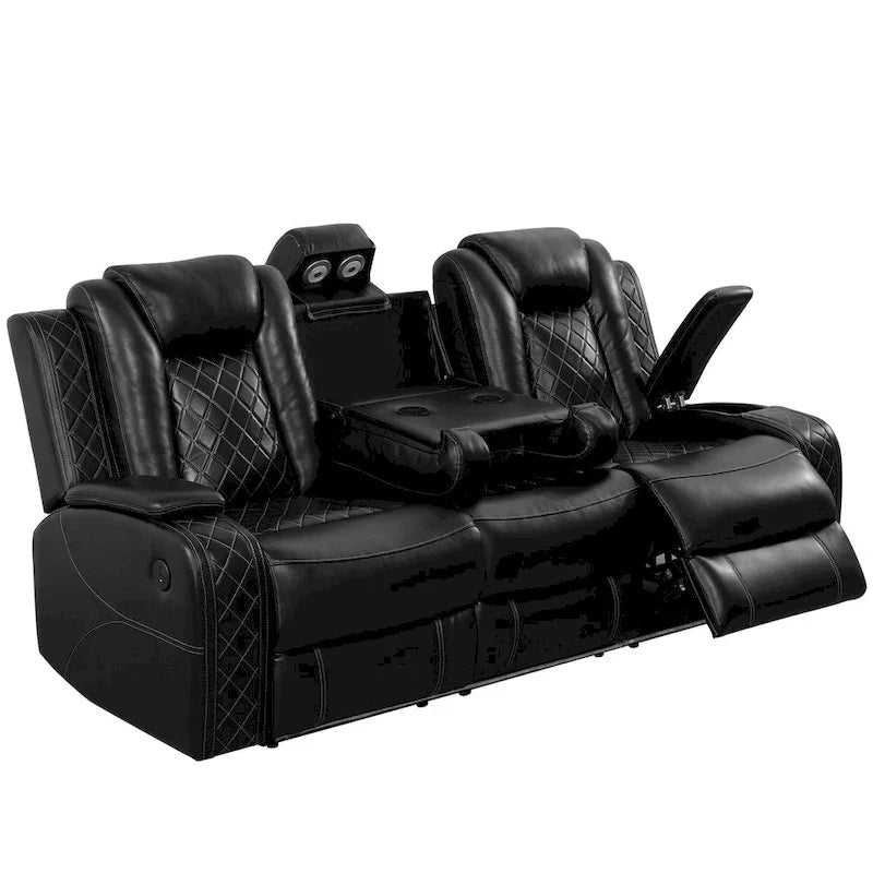 Divano Recliner Moderno in Pelle a 3 Posti con LED, Ricarica Wireless