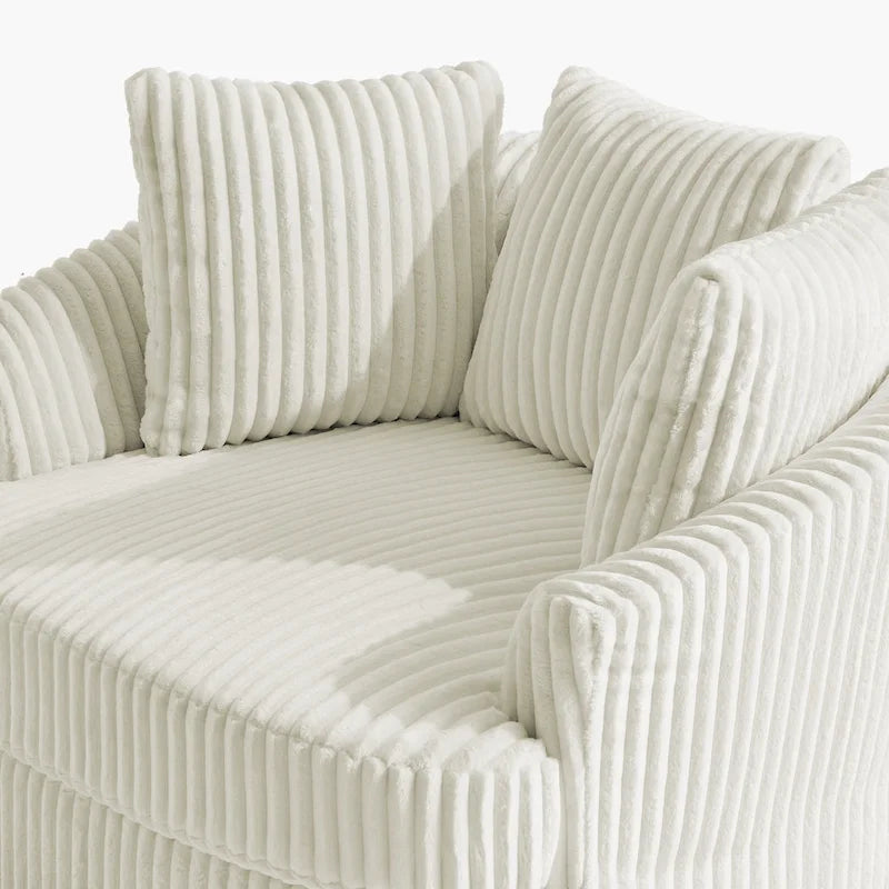 Set di 2 Poltrone Girevoli a Barilotto Oversize da 43" in Velluto a Coste Felpato con Cuscini
