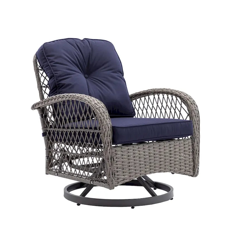 Set da 3 Poltrone da Esterno Girevoli e a Dondolo, Set Conversazione da Patio con Dondolo a 360 Gradi