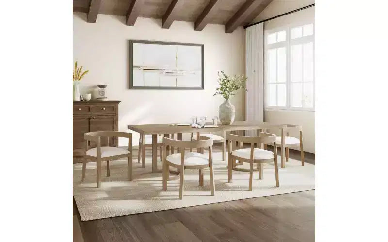 Christopher Knight Home Ellie Moderno Set da Pranzo 7 Pezzi in Legno di Gomma Tappezzato Beige/Frassino Chiaro