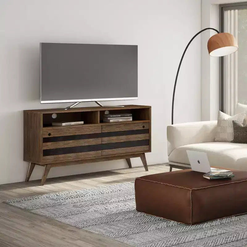 Wright TV Stand for TVs up to 60" Rustic Natural Aged Brown - WyndenHall: Acacia Wood, Cable Management, Adjustable Shelves