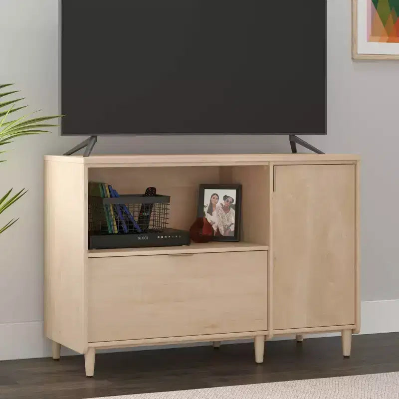 Credenza da ufficio Clifford Place in acero naturale - Sauder: Porta TV con ripiano regolabile e schedario