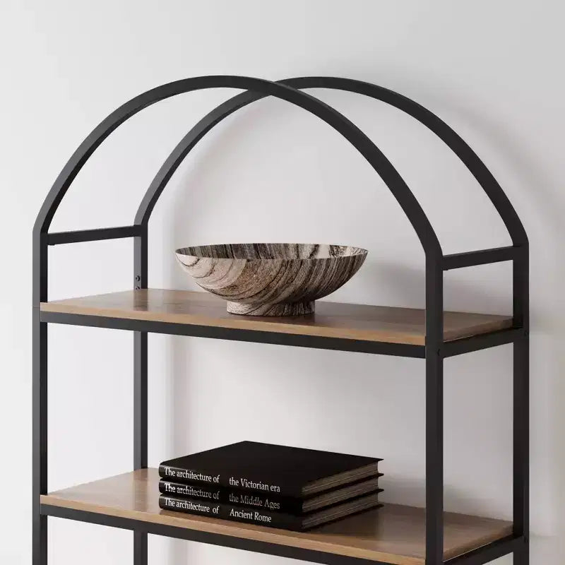 Libreria ad arco a 5 ripiani in legno e metallo Haven da 72", rovere riciclato/nero opaco - Nathan James