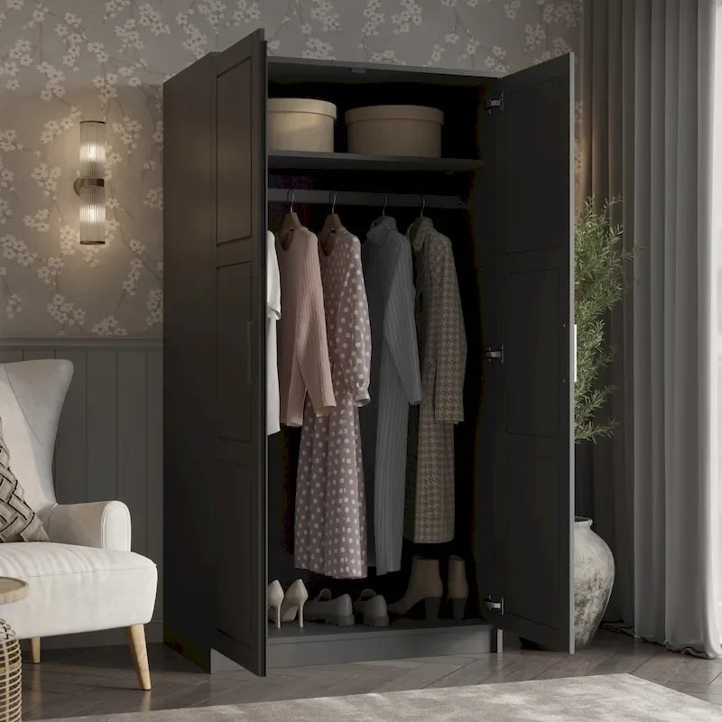 Palace Imports Armadio a 2 ante in 100% legno massello Urban con ante a specchio e in legno massello