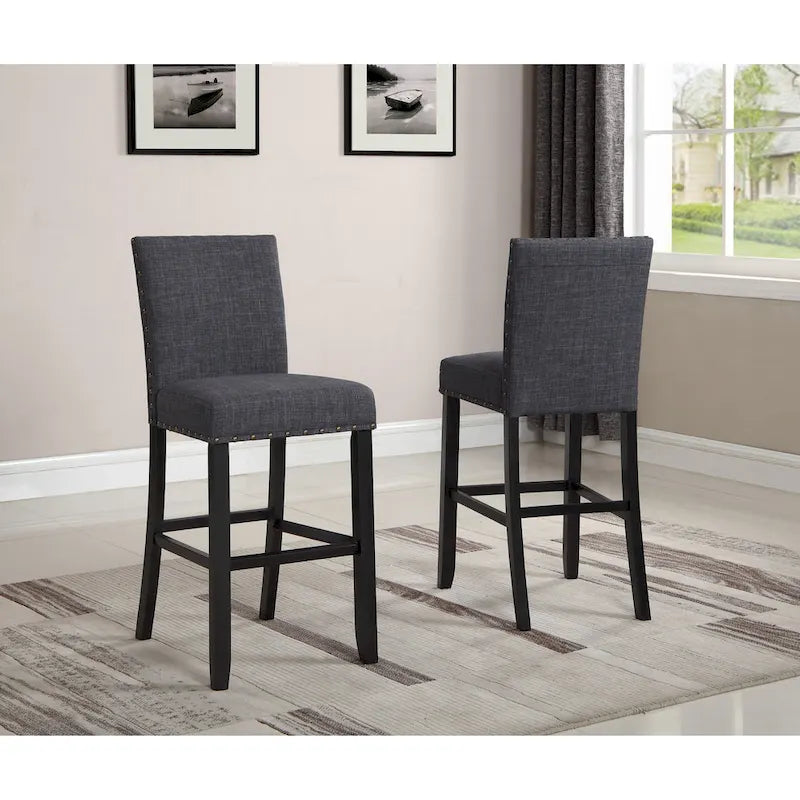 Set da pranzo in stile moderno da 3 pezzi con tavolo bar rotondo e 2 sedie da pub con borchie