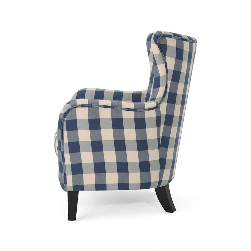 Poltrona imbottita schienale alto Modern Retro 30,25" con gambe in legno per soggiorno