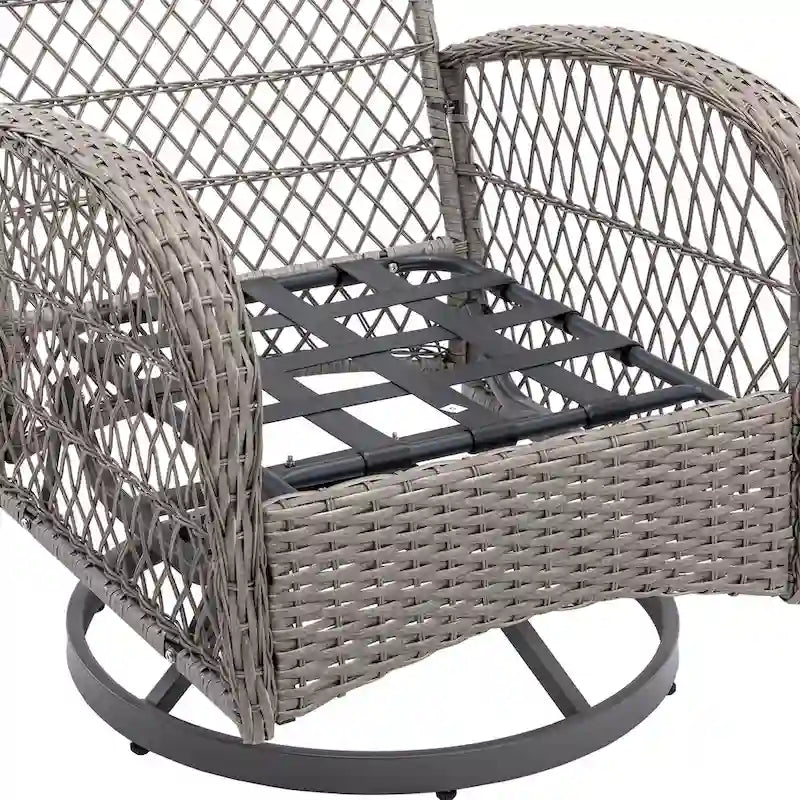 Set da 3 Poltrone da Esterno Girevoli e a Dondolo, Set Conversazione da Patio con Dondolo a 360 Gradi