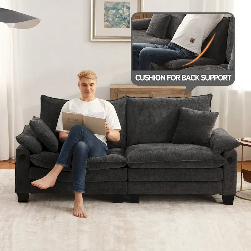 Set di mobili per soggiorno, Set divano componibile modulare con pouf per soggiorno, Divano convertibile