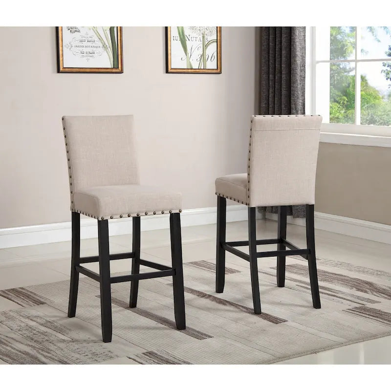 Set da pranzo in stile moderno da 3 pezzi con tavolo bar rotondo e 2 sedie da pub con borchie