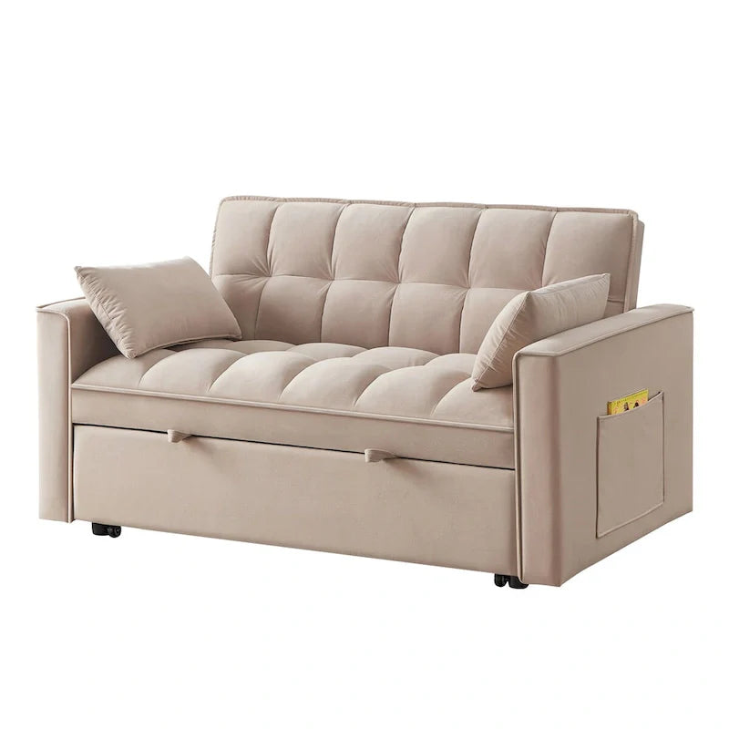 Divano Letto Estraibile 4-in-1 - Divanetto in Velluto - Divano Letto Convertibile con Schienale Reclinabile, 2 Tasche Laterali