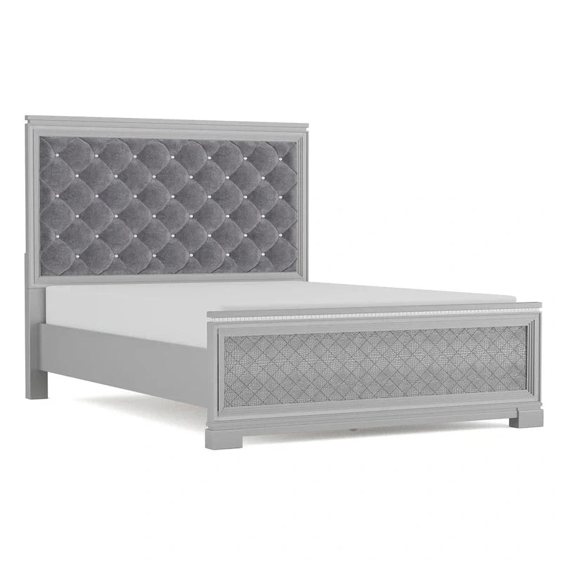 Set camera da letto 5 pezzi Seleena Glam Silver Wood con pannello trapuntato e porta USB di Furniture of America