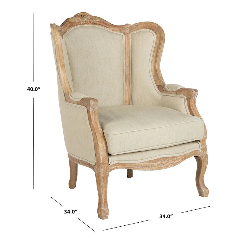 SAFAVIEH Couture Kali Poltrona con orecchioni in lino naturale color rovere - 34Lx34Px40A