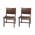 Sedie da Pranzo in Pelle Intrecciata Fatte a Mano con Struttura in Legno Teak - Set di 2 Marroni, Bianche o Nere - Roche River Decor