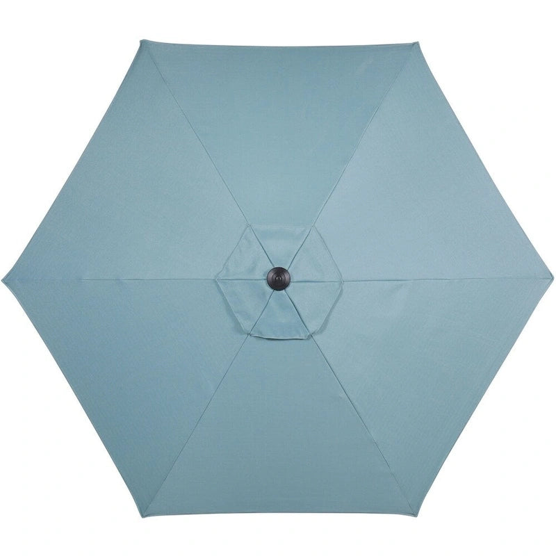 Hanover Lavallette Set da pranzo a 5 pezzi in blu oceano con 4 sedie fisse, tavolo rotondo da 52 pollici con ripiano in vetro, ombrellone e base
