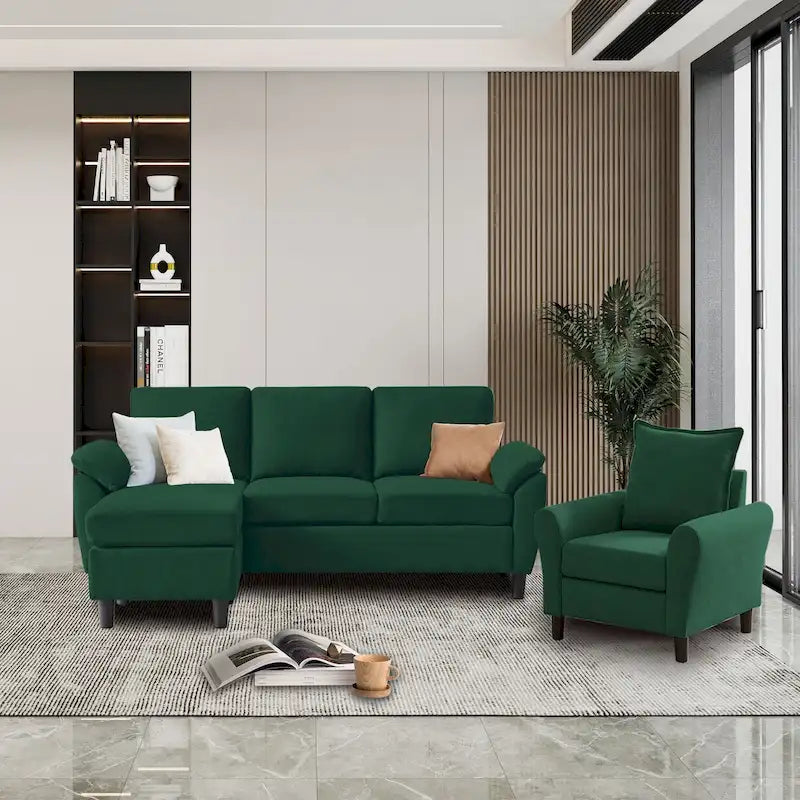 Divano Sezionale da Soggiorno a 3 Pezzi con Poltrona e Pouf