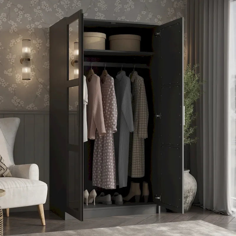 Palace Imports Armadio a 2 ante in 100% legno massello Urban con ante a specchio e in legno massello