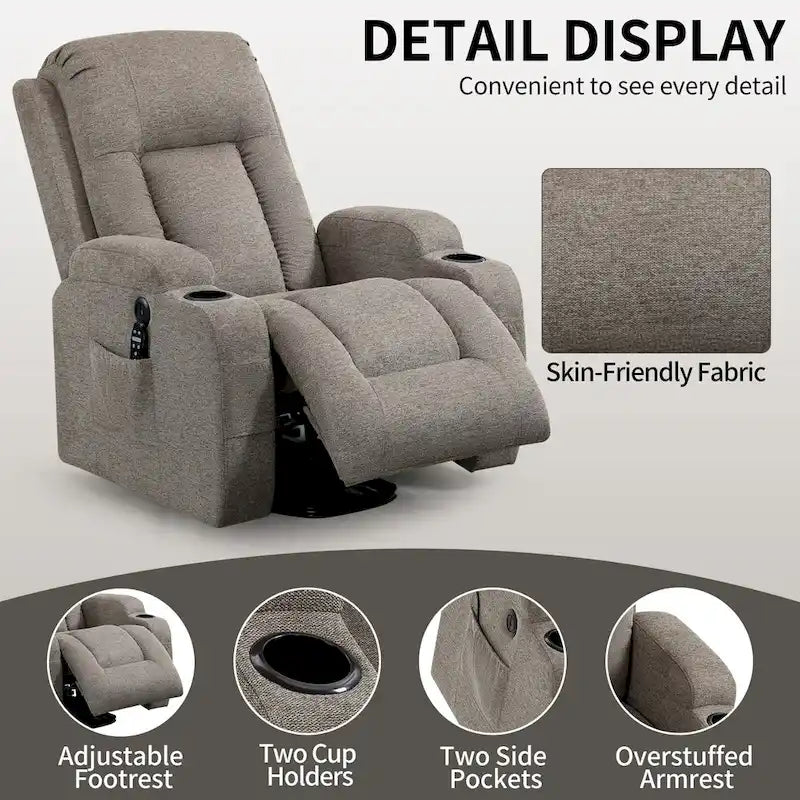 Poltrona reclinabile elettrica Lazy Boy Power Lift, moderna poltrona massaggiante a motore singolo con riscaldamento lombare, porta di ricarica USB, portabicchieri