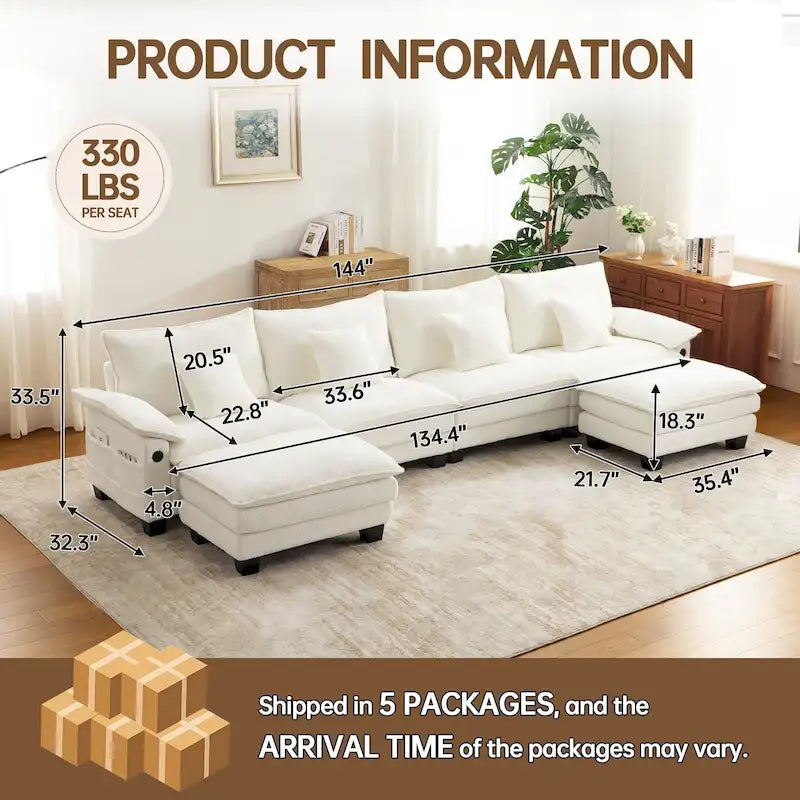 Set di mobili per soggiorno, Set divano componibile modulare con pouf per soggiorno, Divano convertibile