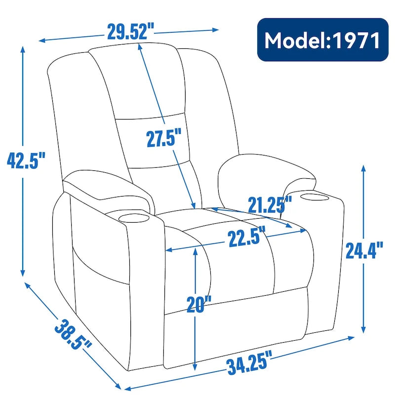 Poltrona Reclinabile Power Lift con Massaggio e Calore, Poltrone Reclinabili Larghe Imbottite Lazy Boy con USB, Porte Type C e 2 Portabicchieri in Acciaio