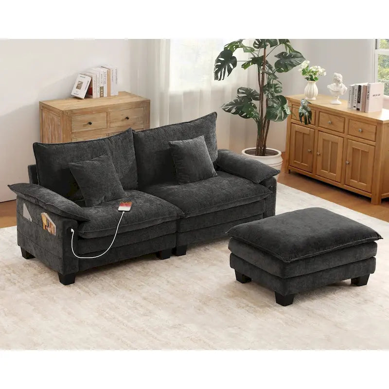 Set di mobili per soggiorno, Set divano componibile modulare con pouf per soggiorno, Divano convertibile