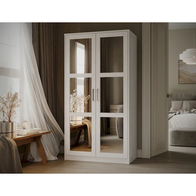 Palace Imports Armadio a 2 ante in 100% legno massello Urban con ante a specchio e in legno massello