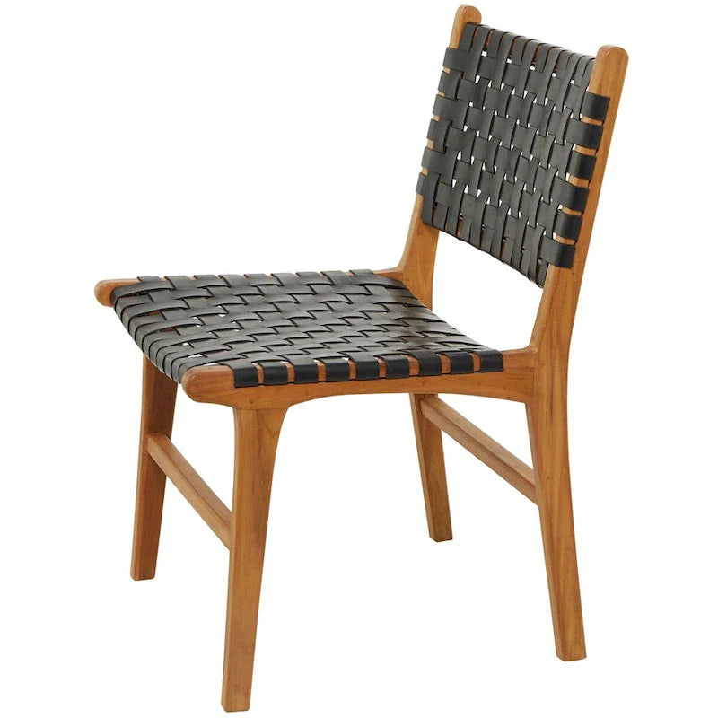 Sedie da Pranzo in Pelle Intrecciata Fatte a Mano con Struttura in Legno Teak - Set di 2 Marroni, Bianche o Nere - Roche River Decor