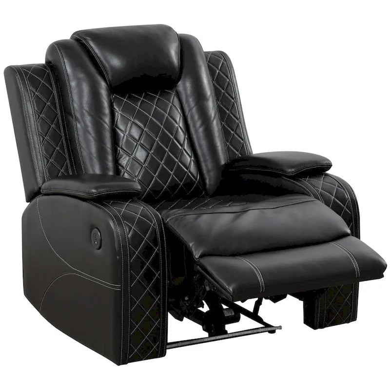 Divano Recliner Moderno in Pelle a 3 Posti con LED, Ricarica Wireless