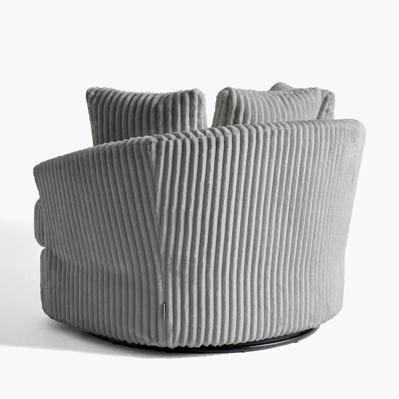 Set di 2 Poltrone Girevoli a Barilotto Oversize da 43" in Velluto a Coste Felpato con Cuscini