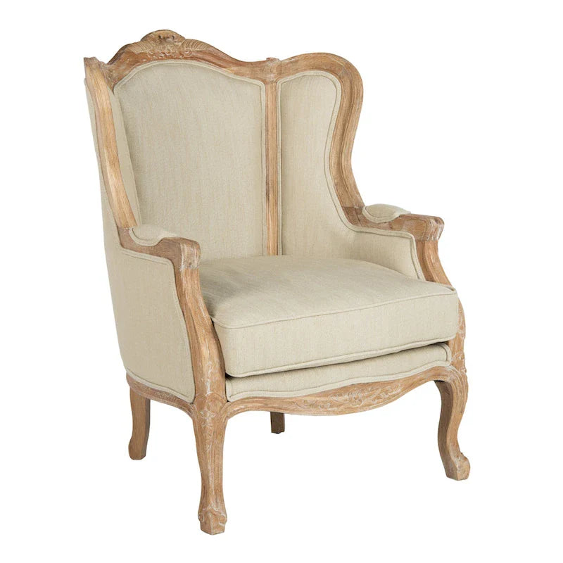 SAFAVIEH Couture Kali Poltrona con orecchioni in lino naturale color rovere - 34Lx34Px40A