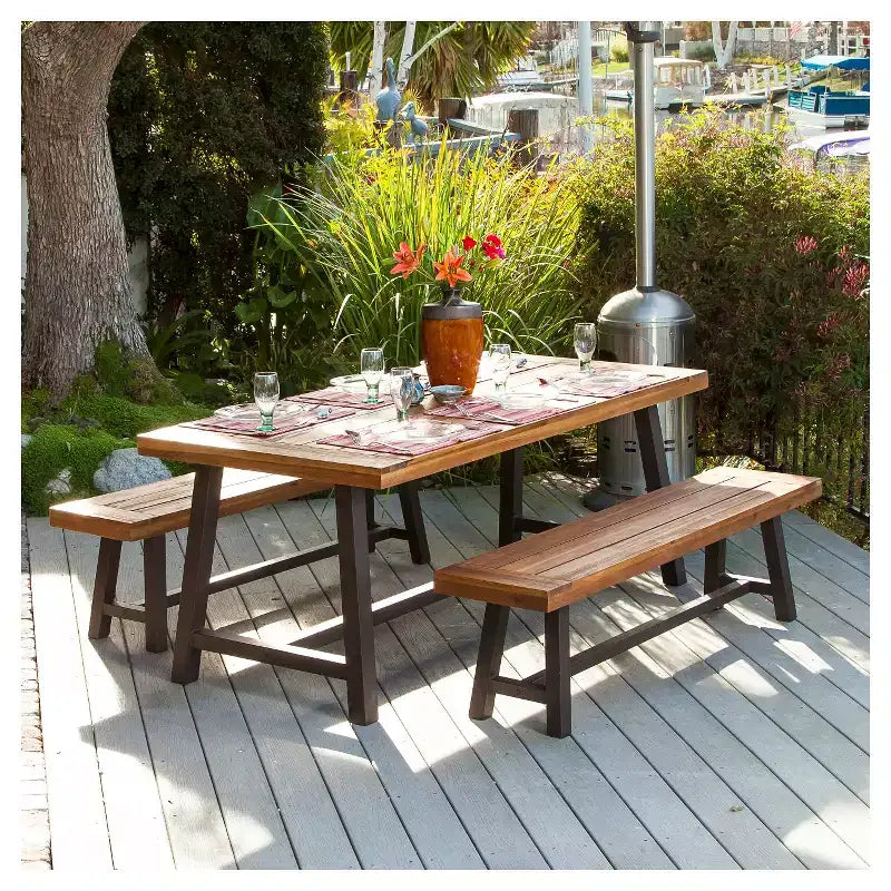 Set da pranzo da patio Carlisle 3 pezzi in legno rustico - Christopher Knight Home