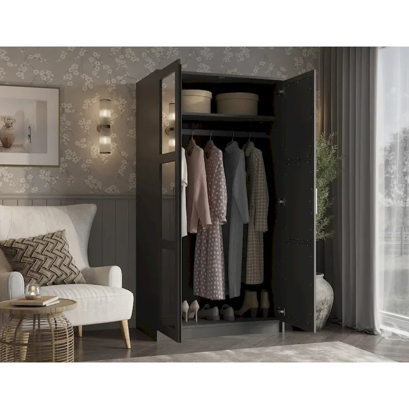 Palace Imports Armadio a 2 ante in 100% legno massello Urban con ante a specchio e in legno massello