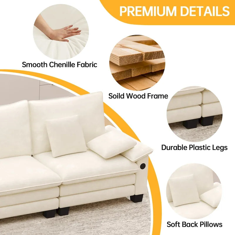 Set di mobili per soggiorno, Set divano componibile modulare con pouf per soggiorno, Divano convertibile