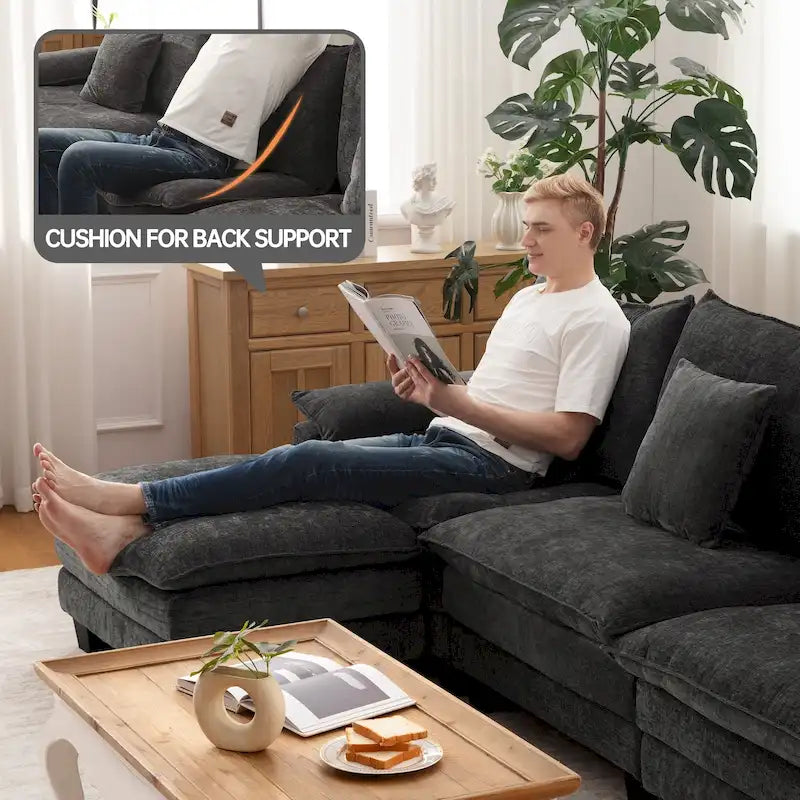 Set di mobili per soggiorno, Set divano componibile modulare con pouf per soggiorno, Divano convertibile