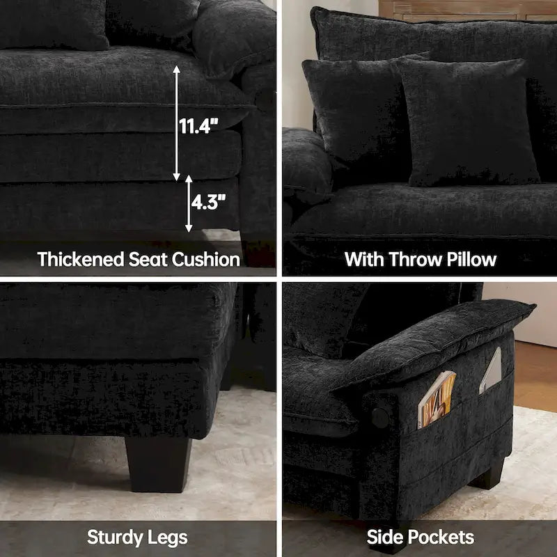 Set di mobili per soggiorno, Set divano componibile modulare con pouf per soggiorno, Divano convertibile
