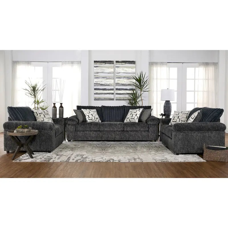 Set divano, divanetto e poltrona Cuddle in velluto a coste larghe Nason di Roundhill Furniture