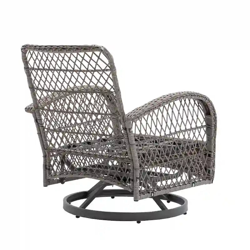 Set da 3 Poltrone da Esterno Girevoli e a Dondolo, Set Conversazione da Patio con Dondolo a 360 Gradi